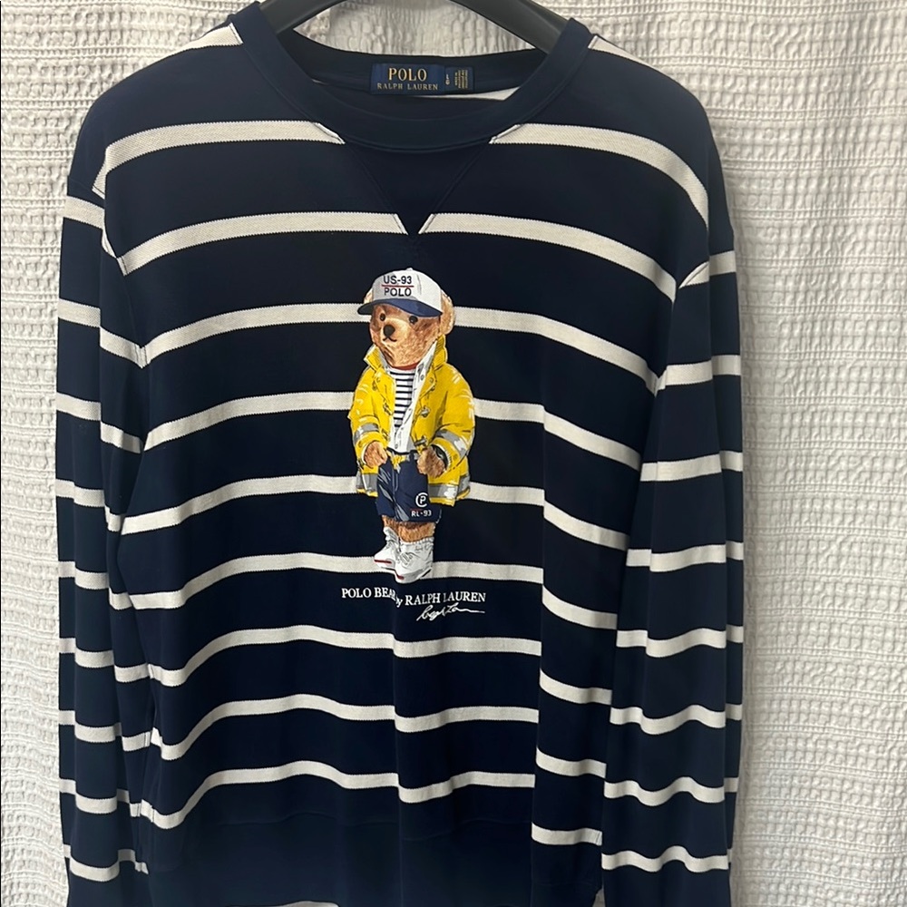 Vintage Polo Bear Navy Striped Pullover